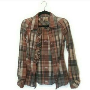 BKE Rebel's Ruffle Front Long Sleeved Shirt